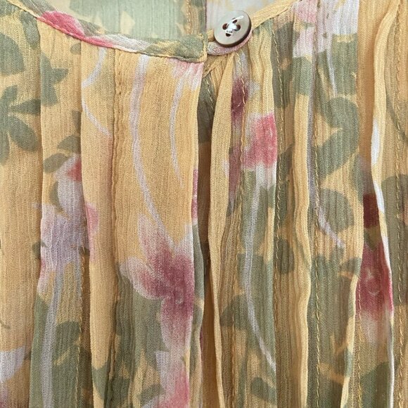 Sundance 100% Silk Yellow Long Sleeve Floral Boho Button Front Dress Size Small - Picture 2 of 13